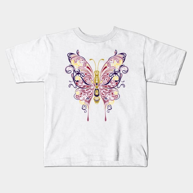 Gold-Purple Butterfly Kids T-Shirt by DezinerFiles